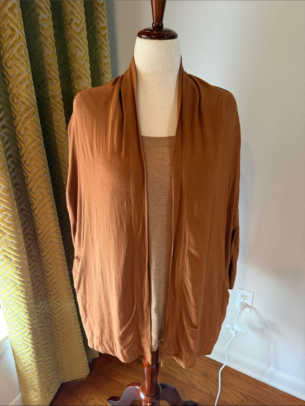 Open-Front Draped Cardigan Sweater - Rust